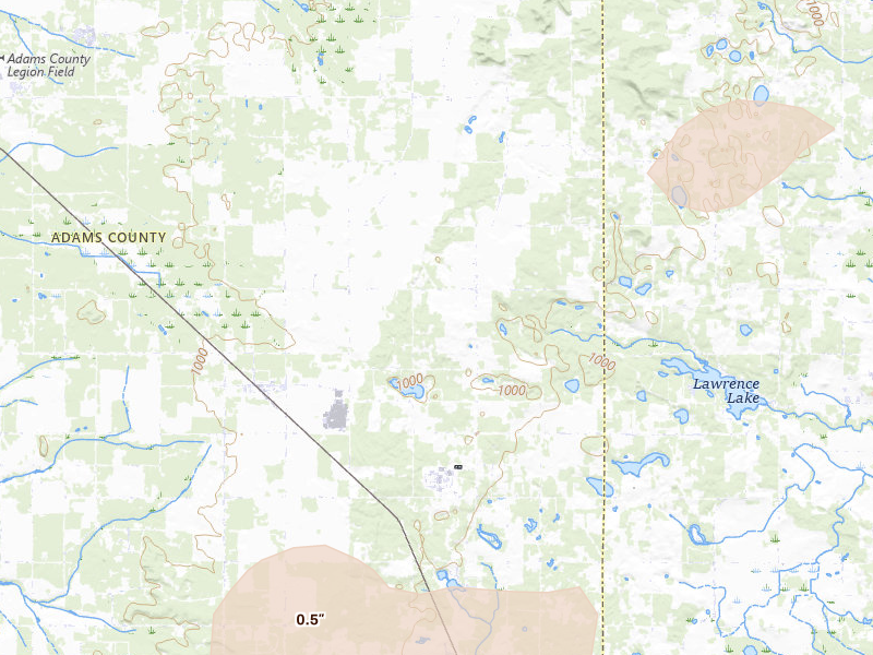 Radar-estimated hail-size map of the storm over Grand Marsh, WI