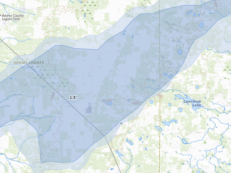 NEXRAD radar-signature map of the hail storm over Grand Marsh, WI on Jun 30, 2026