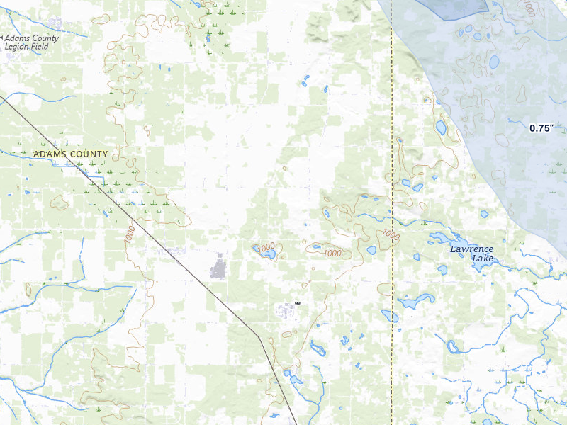 NEXRAD radar-signature map of the hail storm over Grand Marsh, WI on Aug 21, 2026