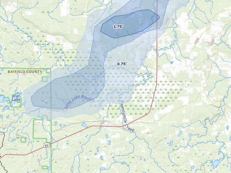NEXRAD radar-signature map of the hail over Grand View, WI