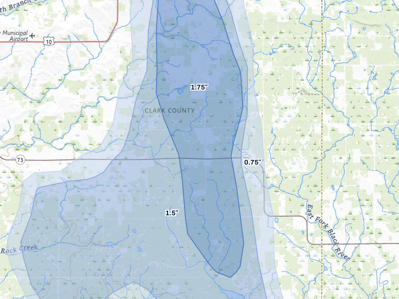 NEXRAD radar-signature map of the hail storm over Granton, WI on May 27, 2026
