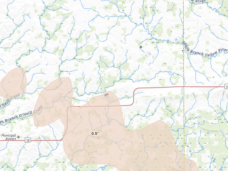 Radar-estimated hail-size map of the storm over Granton, WI