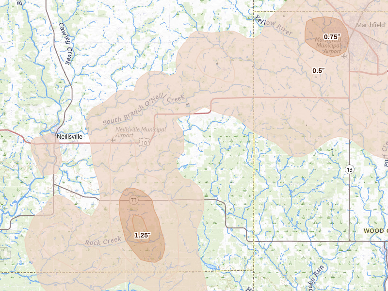 Radar-estimated hail-size map of the storm over Granton, WI