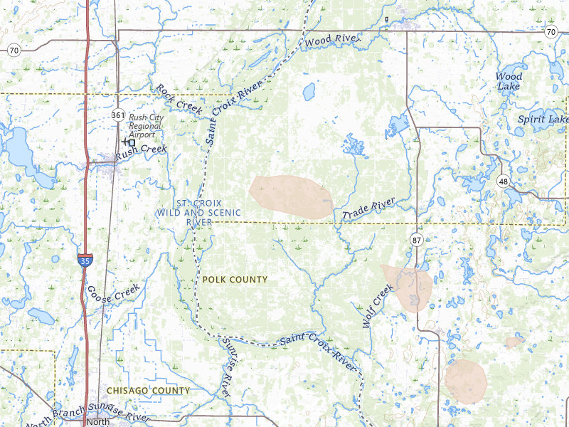 Radar-estimated hail-size map of the storm over Grantsburg, WI on Jul 4, 2026