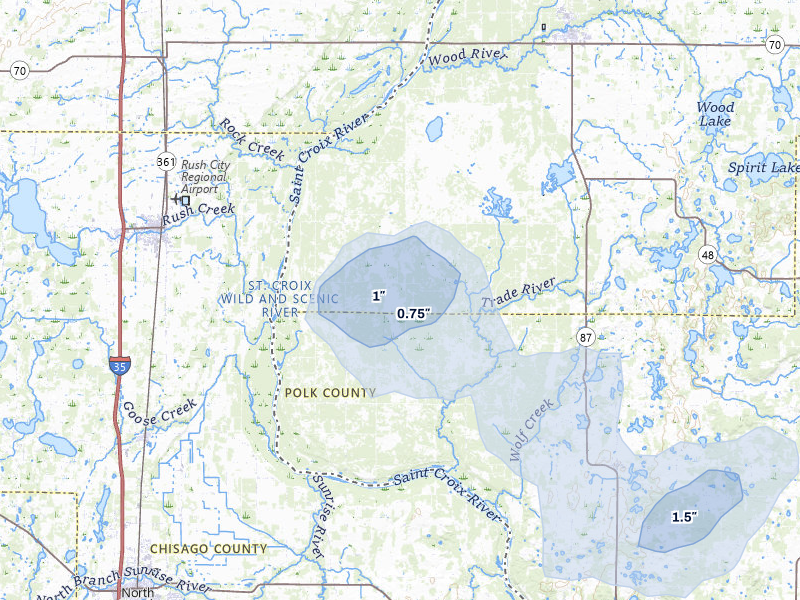NEXRAD radar-signature map of the hail over Grantsburg, WI