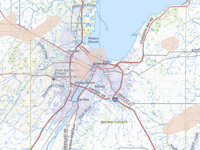 Radar-estimated hail-size map of the storm over Green Bay, WI