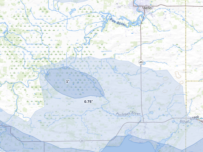 NEXRAD radar-signature map of the hail over Green Lake, WI