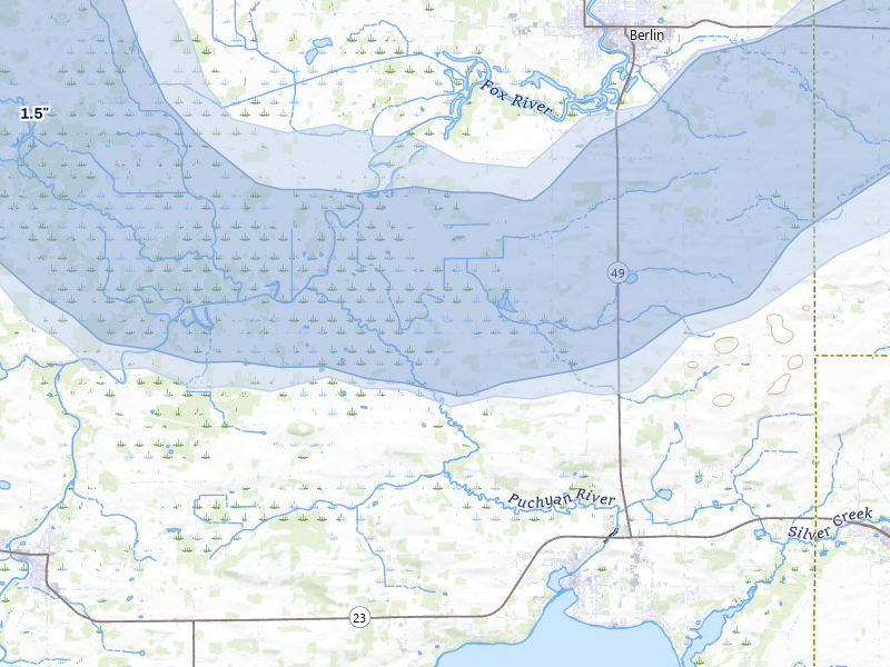 NEXRAD radar-signature map of the hail over Green Lake, WI