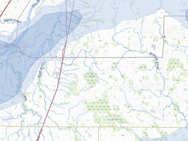 NEXRAD radar-signature map of the hail storm over Greenleaf, WI on Jul 1, 2026