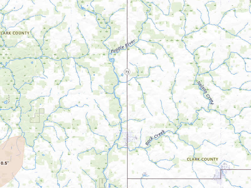 Radar-estimated hail-size map of the storm over Greenwood, WI on Apr 17, 2026