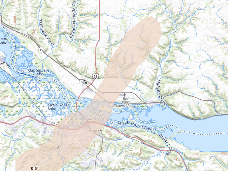 Radar-estimated hail-size map of the storm over Hager City, WI on Apr 17, 2026