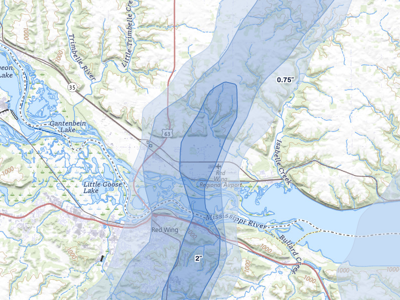 NEXRAD radar-signature map of the hail over Hager City, WI