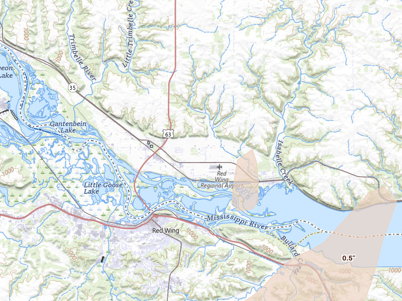 Radar-estimated hail-size map of the storm over Hager City, WI on Jun 10, 2026