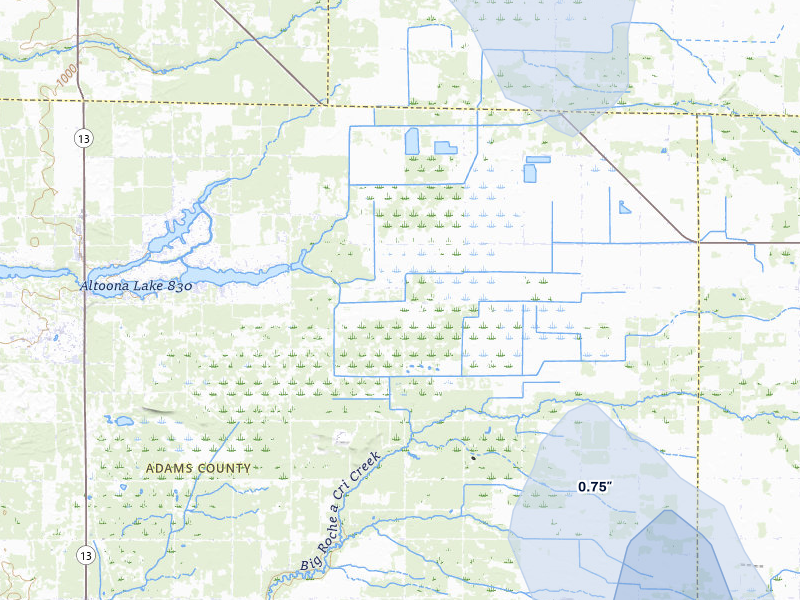NEXRAD radar-signature map of the hail storm over Hancock, WI on May 27, 2026