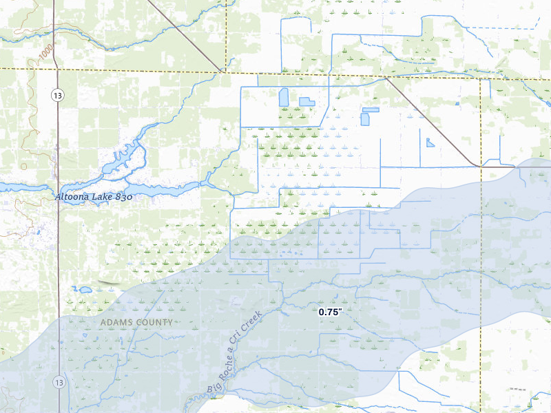 NEXRAD radar-signature map of the hail storm over Hancock, WI on Jun 30, 2026