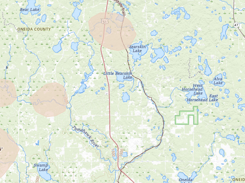 Radar-estimated hail-size map of the storm over Harshaw, WI on Apr 17, 2026