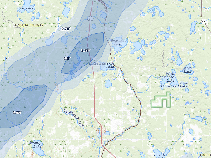 NEXRAD radar-signature map of the hail over Harshaw, WI