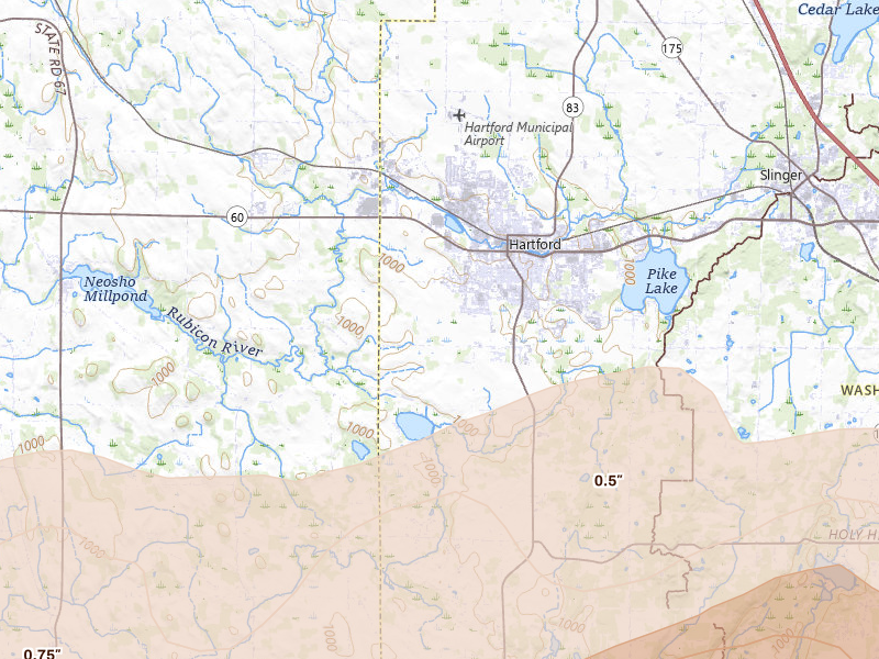 Radar-estimated hail-size map of the storm over Hartford, WI
