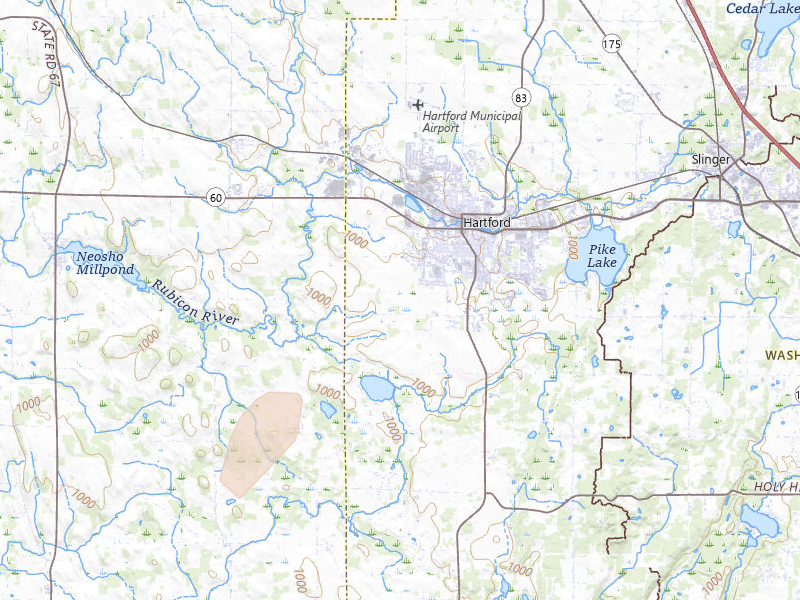 Radar-estimated hail-size map of the storm over Hartford, WI on Apr 17, 2026