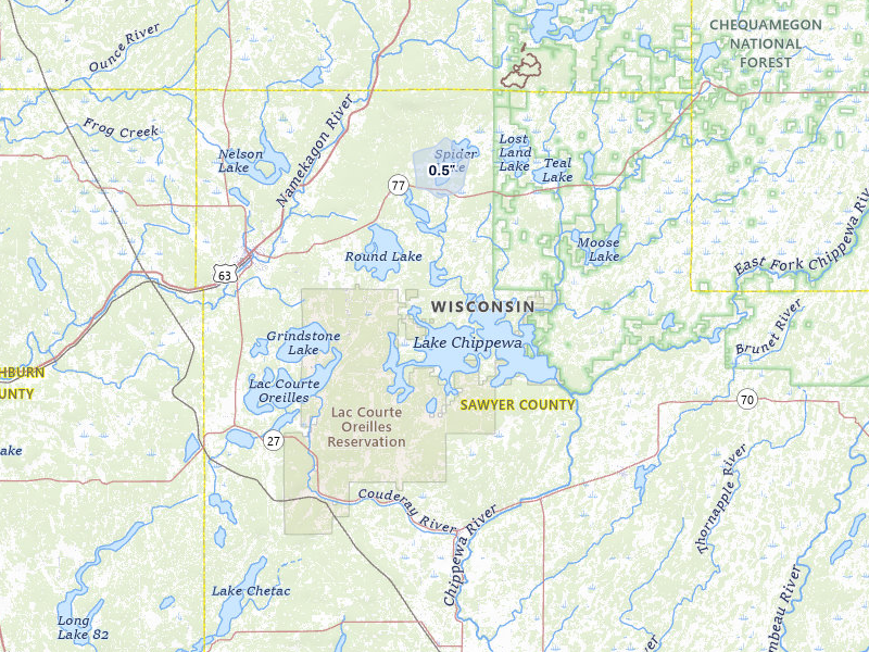 NEXRAD radar-signature map of the hail storm over Hayward, WI on Jun 29, 2026
