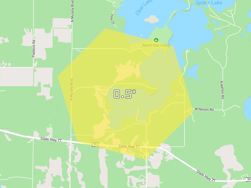 Hail map of Hayward, WI on Jun 30, 2026, hail up to 0.5"
