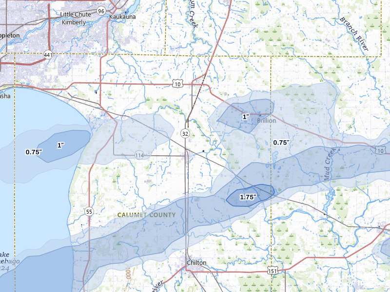 NEXRAD radar-signature map of the hail storm over Hilbert, WI on Mar 30, 2026