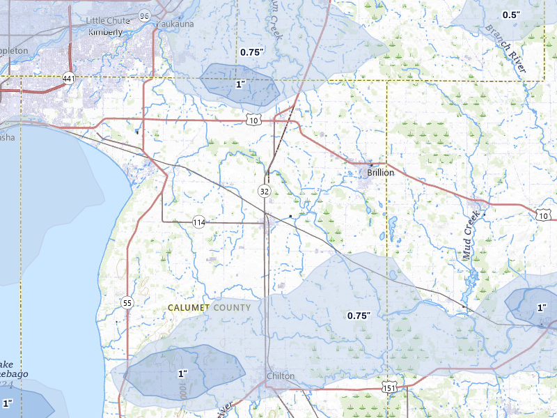 NEXRAD radar-signature map of the hail over Hilbert, WI
