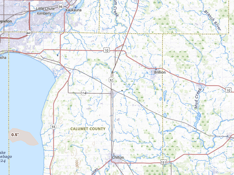 Radar-estimated hail-size map of the storm over Hilbert, WI on Jul 8, 2026