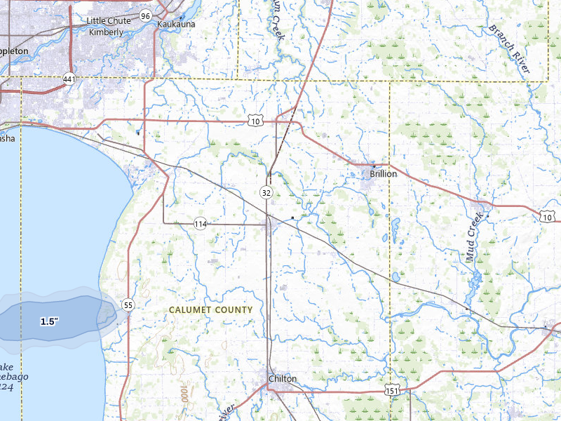 NEXRAD radar-signature map of the hail storm over Hilbert, WI on Jul 8, 2026