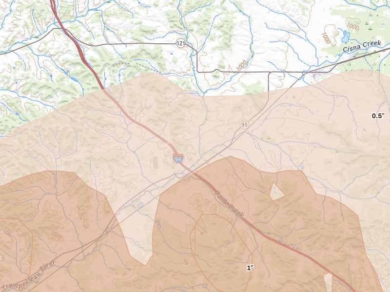 Radar-estimated hail-size map of the storm over Hixton, WI on Apr 13, 2026