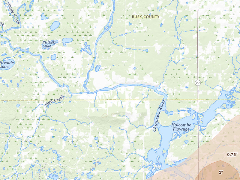 Radar-estimated hail-size map of the storm over Holcombe, WI on Apr 13, 2026