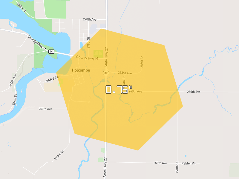 Hail map of Holcombe, WI on Jun 5, 2026, hail up to 0.75"