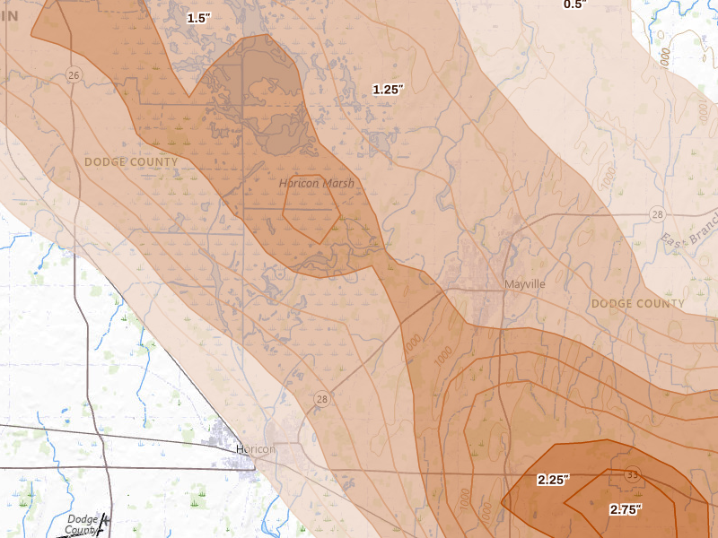 Radar-estimated hail-size map of the storm over Horicon, WI