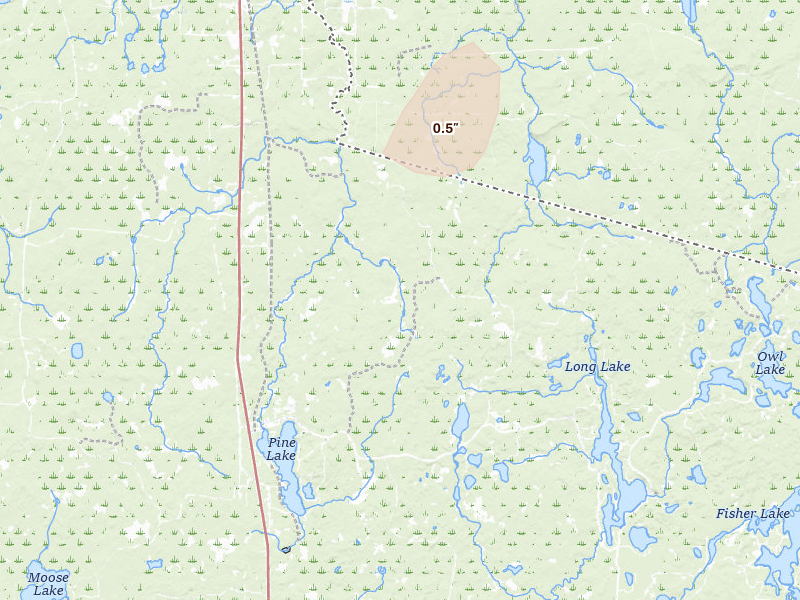 Radar-estimated hail-size map of the storm over Hurley, WI on Jun 9, 2026