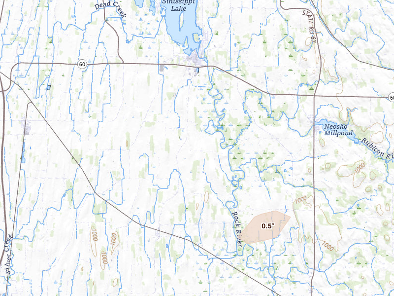 Radar-estimated hail-size map of the storm over Hustisford, WI on Mar 31, 2026