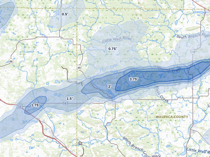 NEXRAD radar-signature map of the hail over Iola, WI