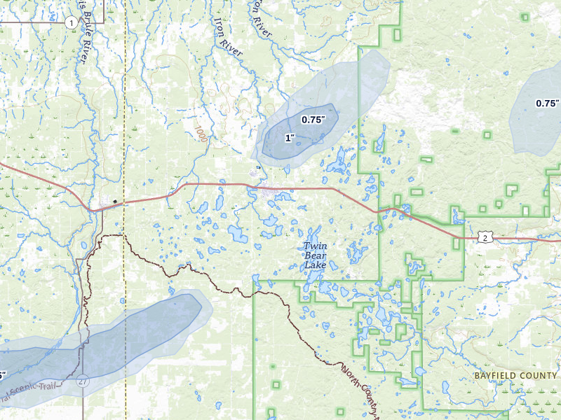 NEXRAD radar-signature map of the hail over Iron River, WI
