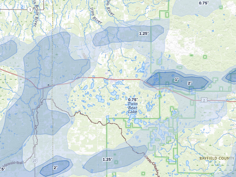 NEXRAD radar-signature map of the hail over Iron River, WI