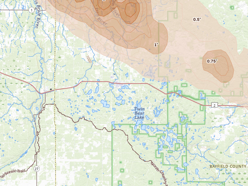 Radar-estimated hail-size map of the storm over Iron River, WI