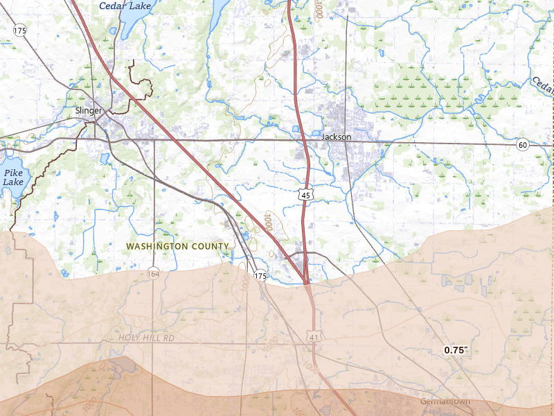 Radar-estimated hail-size map of the storm over Jackson, WI