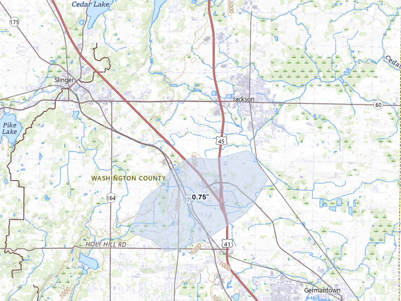 NEXRAD radar-signature map of the hail storm over Jackson, WI on May 15, 2026