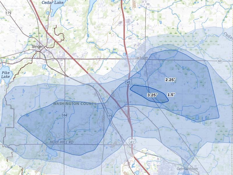 NEXRAD radar-signature map of the hail over Jackson, WI