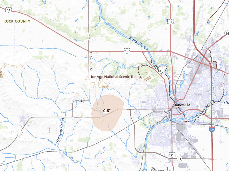 Radar-estimated hail-size map of the storm over Janesville, WI