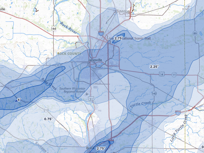 NEXRAD radar-signature map of the hail storm over Janesville, WI on Apr 17, 2026