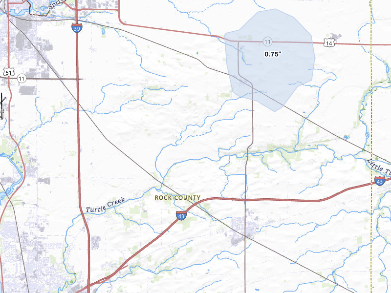NEXRAD radar-signature map of the hail storm over Janesville, WI on May 15, 2026