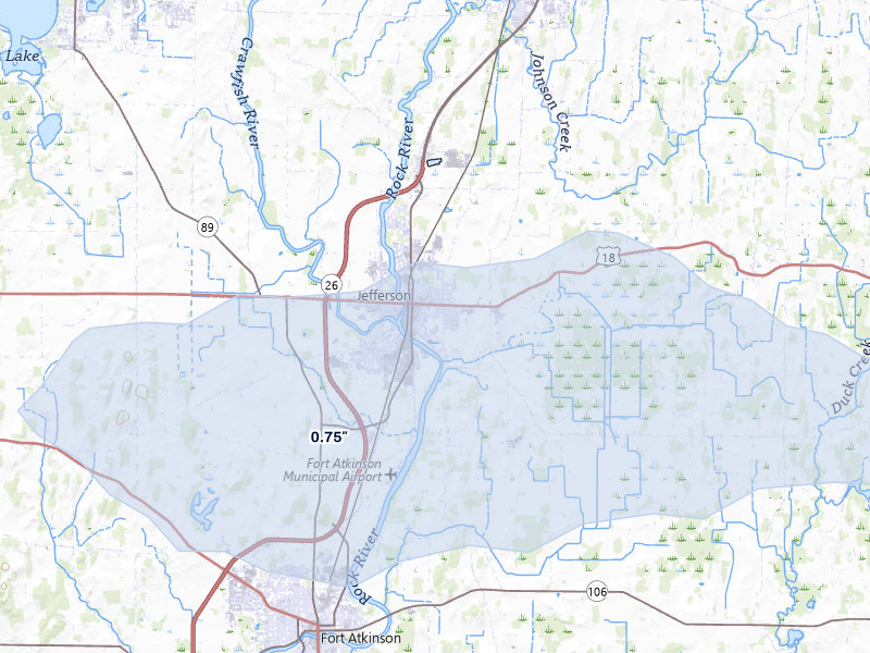 NEXRAD radar-signature map of the hail storm over Jefferson, WI on Mar 31, 2026