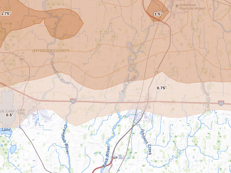 Radar-estimated hail-size map of the storm over Johnson Creek, WI