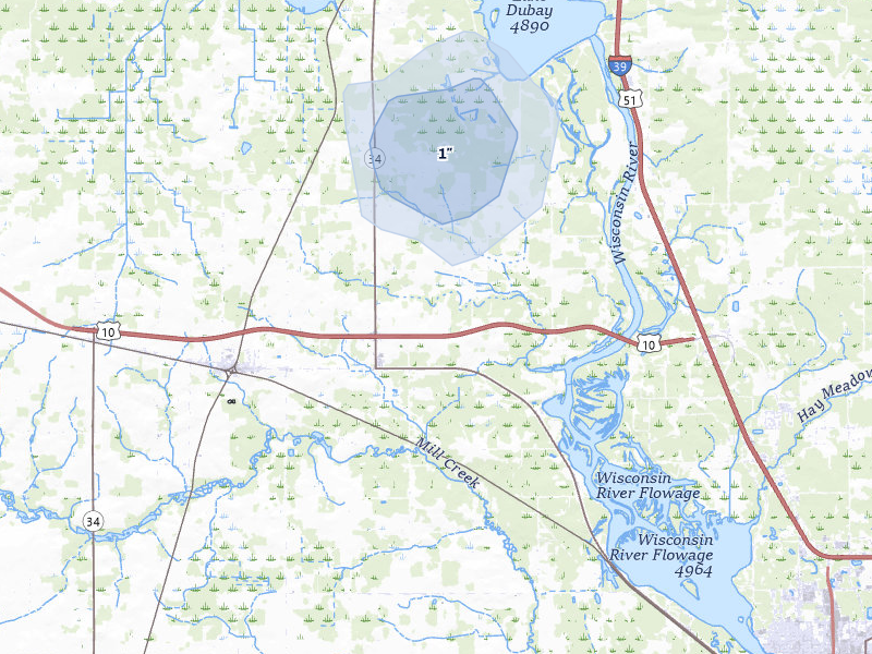 NEXRAD radar-signature map of the hail storm over Junction City, WI on Jun 5, 2026