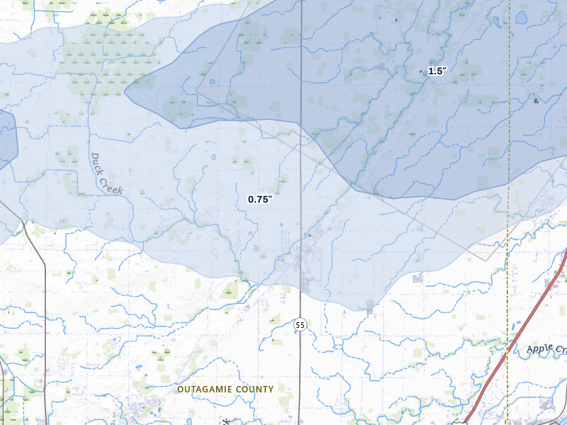 NEXRAD radar-signature map of the hail storm over Kaukauna, WI on Jun 30, 2026