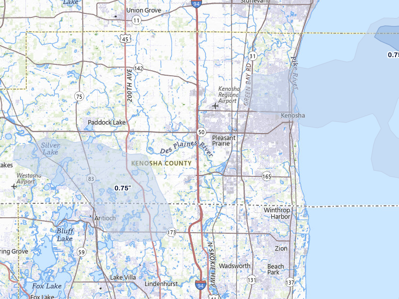 NEXRAD radar-signature map of the hail over Kenosha, WI